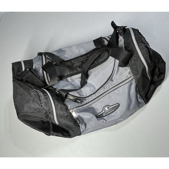 Champion Gym Duffle Bag Gray Perforated Side Pockets Zip Crossbody Sports - Picture 1 of 13